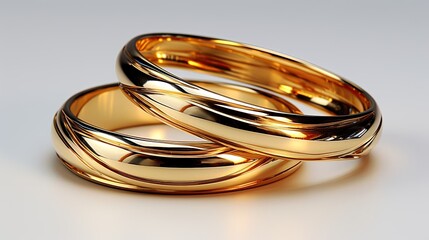 Golden wedding rings as a symbol of love and wedding on a white background