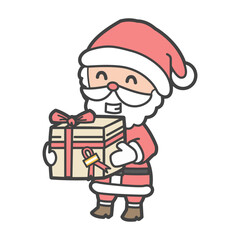 クリスマスの準備で大きなプレゼントを運ぶサンタクロースのイラスト