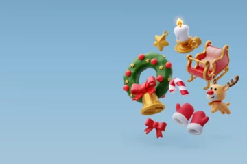 Fotobehang Collection of 3d Christmas icons, Merry Christmas and Happy new year concept. © Kannapat