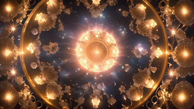 this abstract footage, celestial flowers representing each zodiac sign radiate light energy, symbolizing powerful impact astrology lives. flowers dance intermingle, demonstrating