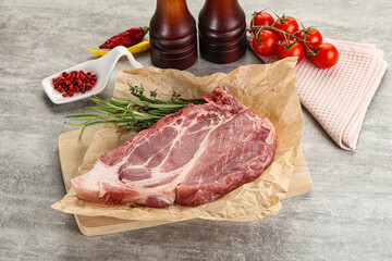Raw pork neck steak uncoocked