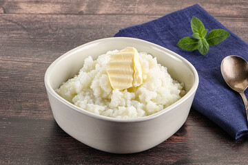 Homemade rice porridge with butter