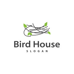 Bird Nest Logo, Bird House Shelter Vector, Modern Line Vintage Design Minimalist Style Symbol Template