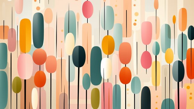 Abstract colorful background with shapes. Mid-century modern.
