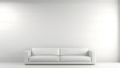 Modern white living room interior image.A blank wall with pure white. Decorate wall with extrude horizon line pattern 