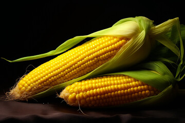 Corn cobs on a dark background. Generative AI