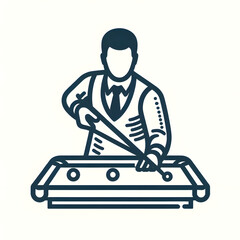 Fototapeta premium Vector icon of a person playing mini billiard/snooker in a simple line art style.