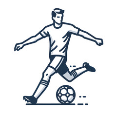 Soccer player in a dynamic pose, vector icon in line art style, isolated on a white background.