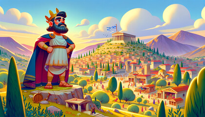 Laius, a character from Greek mythology, depicted in a whimsical animated art style. 