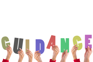 Digital png illustration of hands with guidance text on transparent background