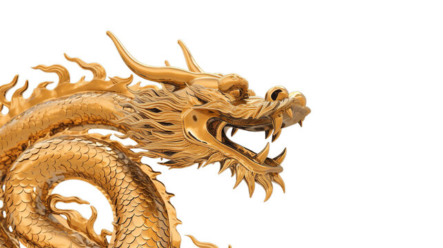 Golden Chinese Dragon Isolated On Transparent Background, Generative Ai