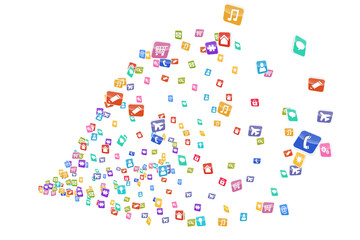 Digital png illustration of many colourful computer icons on transparent background