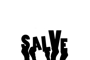 Digital png illustration of hands and salve text on transparent background