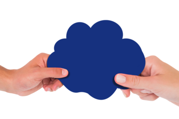 Digital png photo of hands holding navy blue paper cloud on transparent background