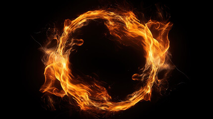 Circle shape orange Fire flames. Isolated on black background - Powered by Adobe