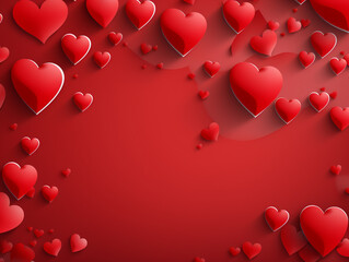 Valentine's Day  Red Background with 3D Red Hearts