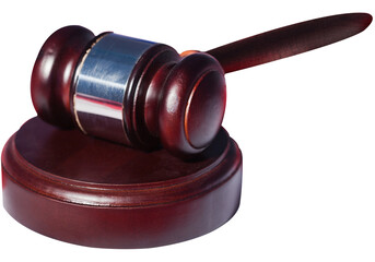 Digital png illustration of brown wooden judge's gavel on transparent background
