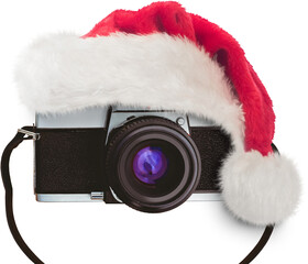 Digital png illustration of camera with santa's cap on transparent background