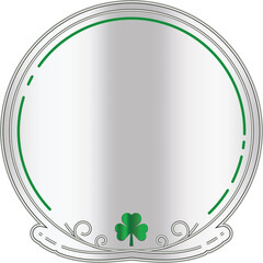 Digital png illustration of silver circle with green clover on transparent background