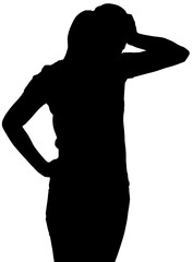 Digital png silhouette of woman holding head on transparent background