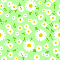 Digital png illustration of white flowers and twigs repeated on green background