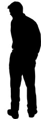 Digital png silhouette of elegant man with hands in pockets on transparent background