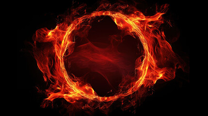 Circle shape red Fire flames. Isolated on black background