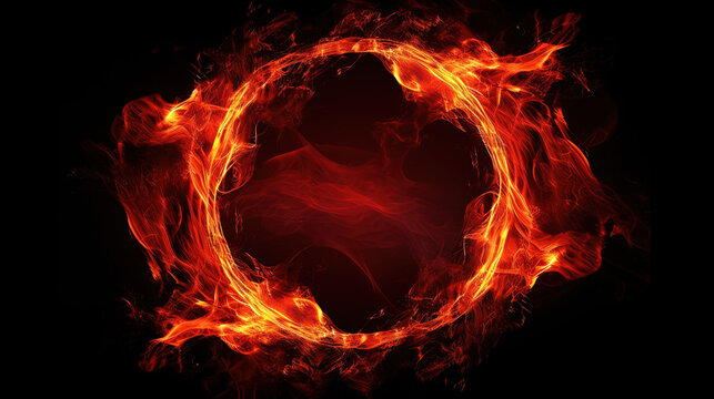 Circle shape red Fire flames. Isolated on black background - Powered by Adobe
