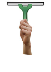 Digital png photo of hand of caucasian woman with squeegee on transparent background