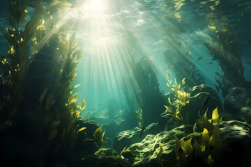 Fototapeta na wymiar Kelp swimming below the water surface