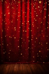 A red velvet curtain with golden stars, draped for an event or a show
