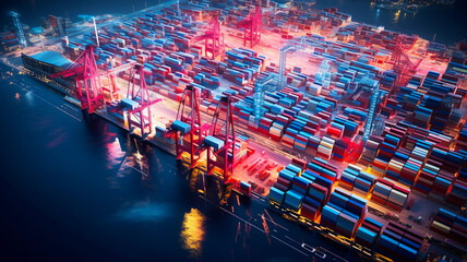 Aerial view of a shipping port