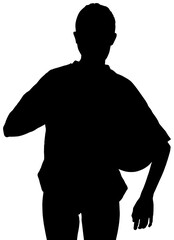 Digital png illustration of silhouette of sportswoman with ball on transparent background