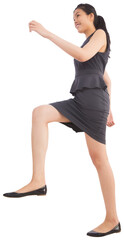 Digital png photo of happy asian businesswoman walking on transparent background