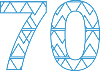 Digital png illustration of blue 70 number with pattern on transparent background