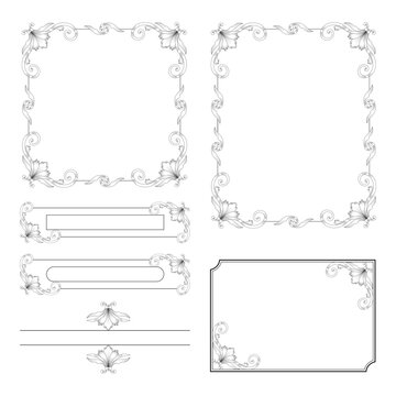 Set of Decorative vintage frames and borders set. Vector design. floral ornament. Calligraphic frame and page decoration. Vector illustration