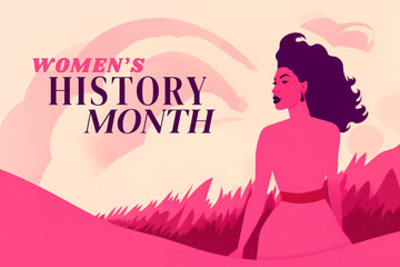 Women's History Month illustration, banner with typography, feminist celebration art