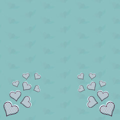 Digital png illustration of black and aquamarine hearts on transparent background