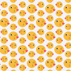 Digital png illustration of colourful pattern of repeated kissing emoji on transparent background