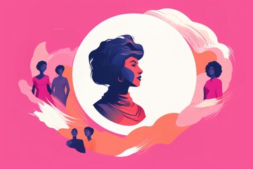 Women's History Month, International Women's Day illustration, banner with feminist celebration art