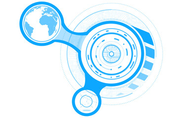 Digital png illustration of blue digital interface with globe on transparent background