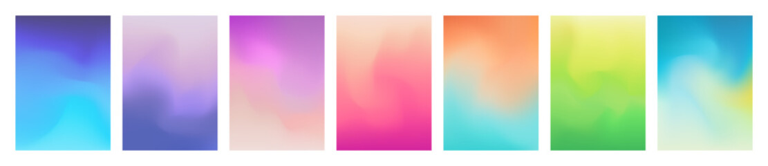 Set of Colorful Gradient Cover Designs. Abstract Fluid Background Images. Pastel Colors. Vector Illustration.