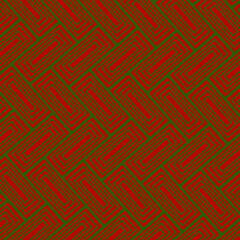 Red abstract background with green square lines. Background design for Christmas day. Can be used for decoration or wrapping