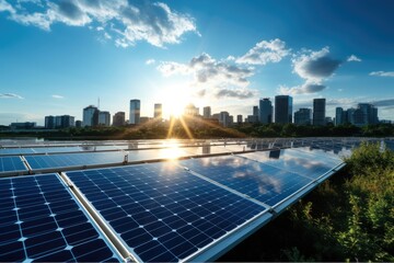 Solar power station in the city, Smart city and a city of sustainable growth.