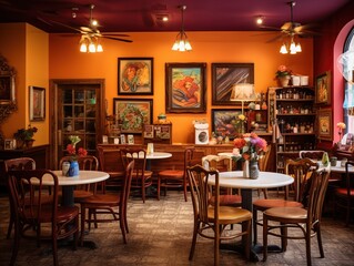 Caf&eacute; des Artistes, a bohemian-inspired coffee shop in Montmartre, features eclectic furniture, vintage artwork, and a shabby chic aesthetic.