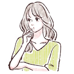 気づく/考える/うーん/悩む/？/疑問/質問/女性・女の子のイラスト素材