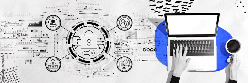 Poster data security concept with person using a laptop computer