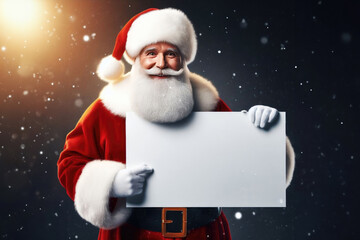 Happy Santa Claus with the blank sign isolated on white background with copy space