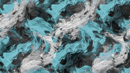 An abstract oil painting with fragments of artwork and paint brush strokes creates a modern and contemporary art background. The painting is highlighted by a beautiful blue color texture.