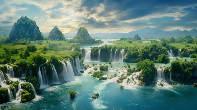 waterfall in yosemite HD 8K wallpaper Stock Photographic Image 